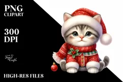 Cute Baby Cat Dressed for Christmas PNG Product Image 1