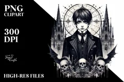Detailed Watercolor Gothic Boy Clipart Product Image 3
