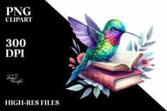 Vibrant Hummingbird Reading a Book | Watercolor Clipart Product Image 3
