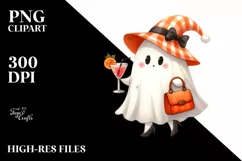 White Orange Halloween Ghost Watercolor PNG Product Image 3