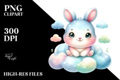 Colorful Baby Rabbit Watercolor Clipart Product Image 1