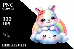 Colorful Baby Rabbit Watercolor Clipart Product Image 1