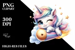 Cute Baby Unicorn Winking from Playful Comet | Clipart Product Image 3