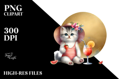 Cocktail-Drinking Kitten, Whimsical PNG Product Image 2