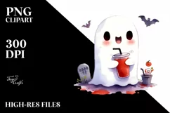 Watercolor Retro Halloween Ghost PNG Product Image 1