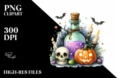 Funny Watercolor Halloween Sticker Clipart Product Image 1
