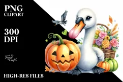 Funny Swan Holding Pumpkin | Whimsical Watercolor Product Image 1