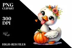 Funny Swan Holding Pumpkin | Whimsical Watercolor Product Image 1