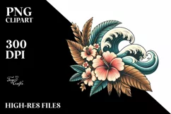 Vintage Tropical Flower Waves Clipart Tshirt | Sublimation | Product Image 1
