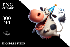 Goofy Cow with Party Hat, Fun PNG Product Image 2