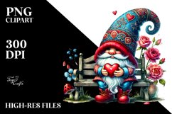 Detailed Valentines Gnome on Bench PNG Product Image 2