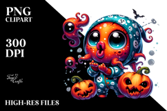 Tiny Kraken in Pajamas with Pumpkins PNG Product Image 2