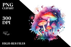 Colorful Magical Mushroom Celestial Sublimation Clipart Product Image 1
