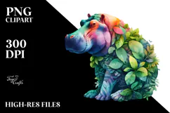 Vibrant Hippo Leaves, Watercolor PNG Product Image 2