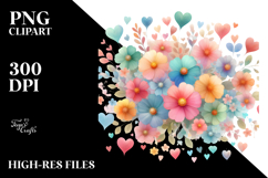 Simple Flower with Hearts Watercolor Digital Painting JPEG Product Image 2