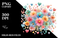 Simple Flower with Hearts Watercolor Digital Painting JPEG Product Image 2
