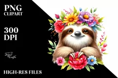 Cartoon-Style Watercolor Sloth Flower Crown Product Image 1