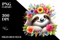 Cartoon-Style Watercolor Sloth Flower Crown Product Image 1