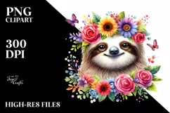 Cartoon-Style Watercolor Sloth Flower Crown Product Image 3