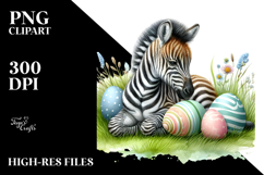 Baby Zebra in Grass with Easter Eggs PNG Product Image 2