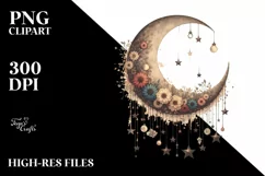 Vintage Half Moon with Stars, Postcard Style PNG Product Image 1