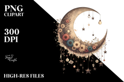 Vintage Half Moon with Stars, Postcard Style PNG Product Image 2