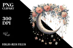 Vintage Half Moon with Stars, Postcard Style PNG Product Image 2