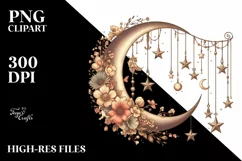 Vintage Half Moon with Stars, Postcard Style PNG Product Image 3