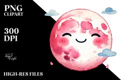Smiling Pinkish Half Moon Watercolor PNG Product Image 2