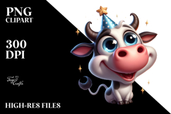 Cute Cow with Party Hat, Vector Art Product Image 2