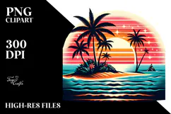 Retro Tropical Island Sunset PNG Product Image 2