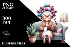 Old Lady Sitting Sofa,Watercolor Mug | Sublimation,Clipart Product Image 2