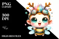 Baby Bee with Reindeer Horns PNG Product Image 1