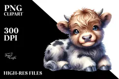 Cute Baby Highland Cow on Moon PNG Product Image 2