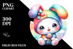 Colorful Watercolor Smiling Cute Baby Bunny PNG Product Image 2