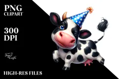 Exaggerated Holstein Cow with Party Hat PNG Product Image 2