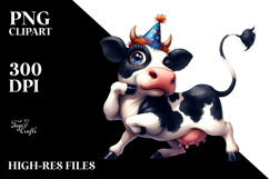 Exaggerated Holstein Cow with Party Hat PNG Product Image 2