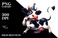 Exaggerated Holstein Cow with Party Hat PNG Product Image 2