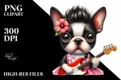 Boston Terrier Rock Star Watercolor Clipart Product Image 1