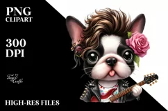 Boston Terrier Rock Star Watercolor Clipart Product Image 3