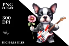 Boston Terrier Rock Star Watercolor Clipart Product Image 3