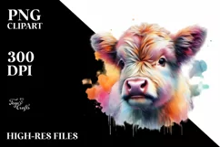 Watercolor Baby Highland Cow Abstract Background PNG Product Image 1