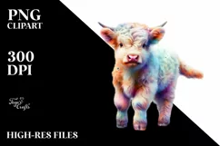 Watercolor Baby Highland Cow Abstract Background PNG Product Image 1