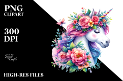 Smiling Unicorn with Floral Wreath, Vibrant PNG Product Image 2