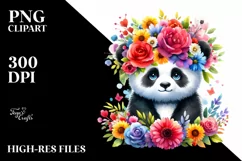 Cartoon-Style Watercolor Panda Flower Crown Product Image 1