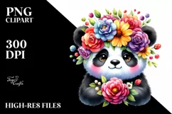 Cartoon-Style Panda with Flower Crown | Clipart Product Image 1