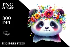 Cartoon-Style Panda with Flower Crown | Clipart Product Image 3