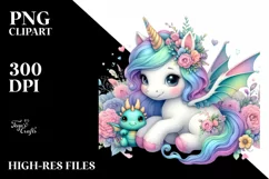 Baby Unicorn with Dragon, PNG Product Image 3