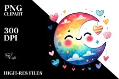 Smiling Half Moon with Hearts, Watercolor PNG Product Image 2