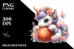 Pastel Unicorn Basketball with Flowers | Sublimation | Product Image 1